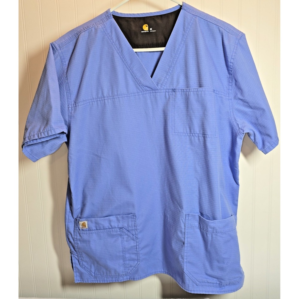 Carhartt Ripstop Scrub Top Men M Blue Shirt‎ Pockets Medical Nurse Work Wear